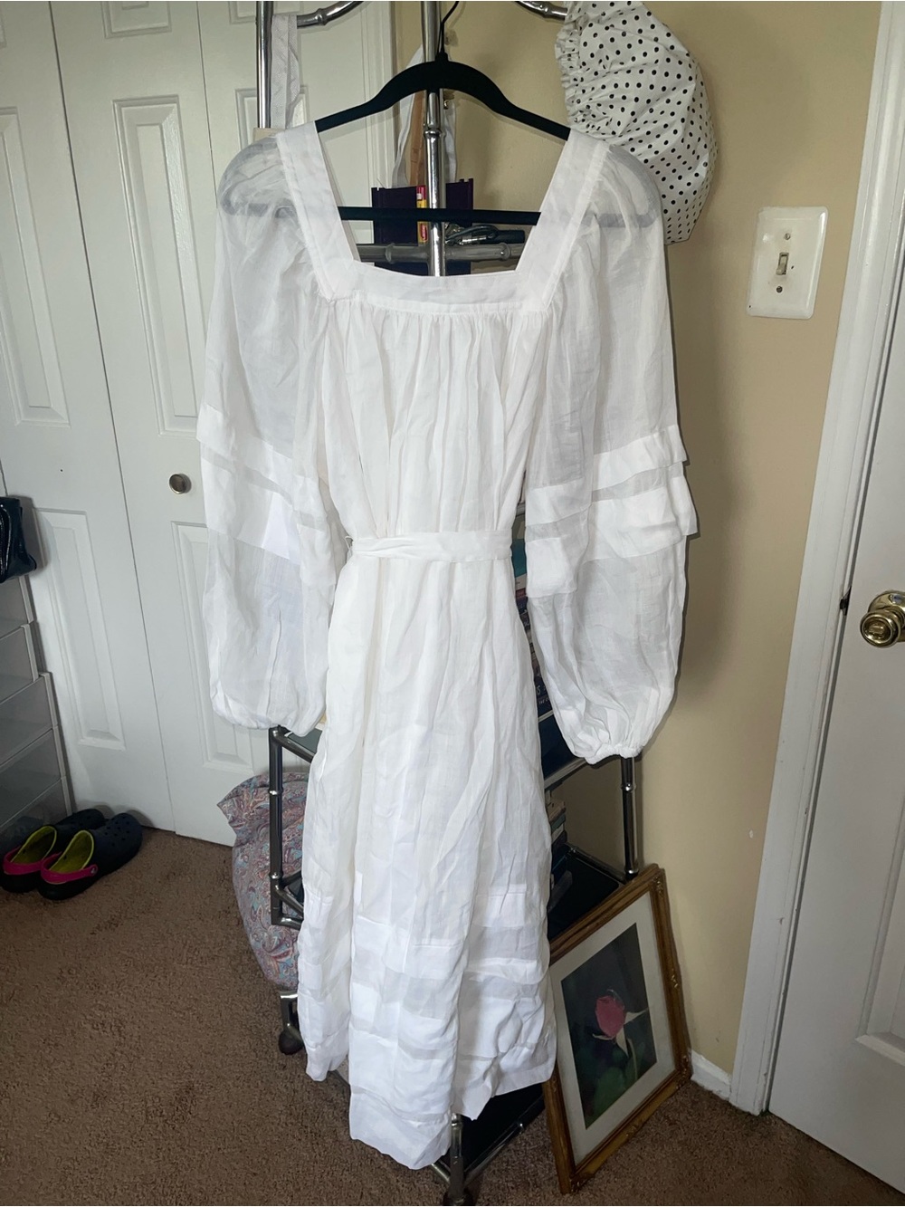Banana Republic White Maxi Dress with Square Neck and Puff Sleeves - Picture 3 of 10